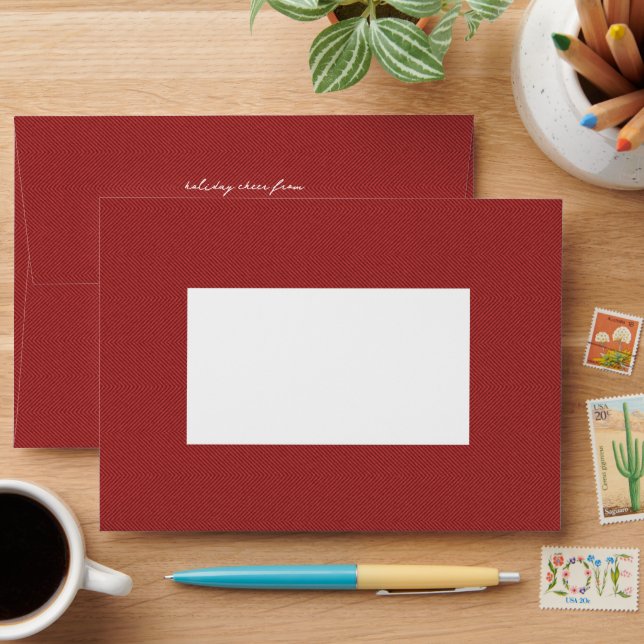 Herringbone tweed classic preppy red holiday envelope (Desk)