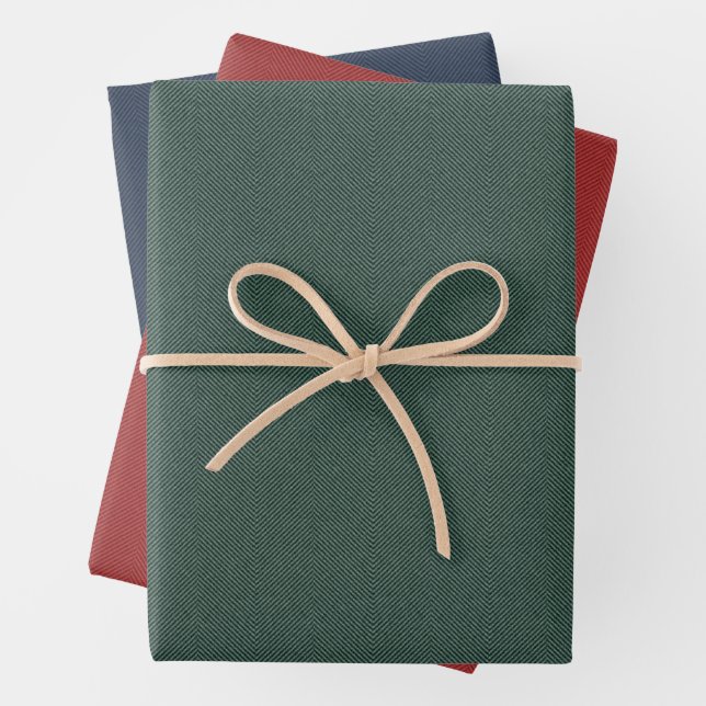 Herringbone tweed classic red green blue Christmas Wrapping Paper Sheet (In situ)