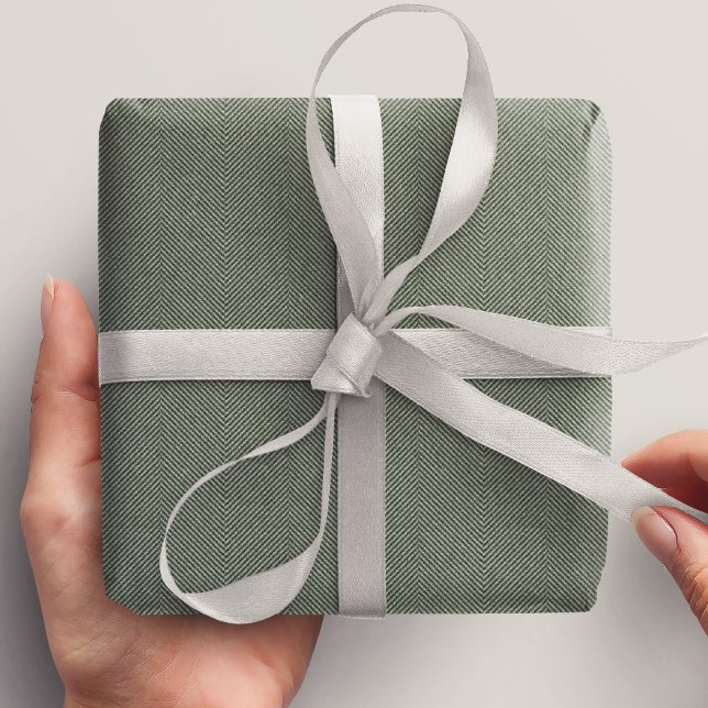 Herringbone tweed classic sage green Christmas Wrapping Paper Sheet (Creator Uploaded)