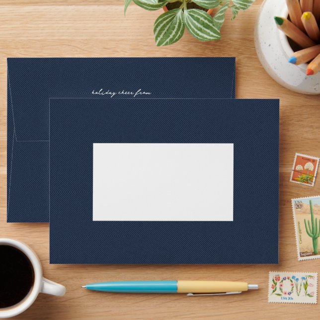 Herringbone tweed classic simple navy Christmas Envelope (Desk)