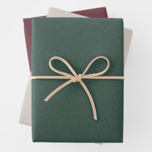 Herringbone tweed effect burgundy green natural wrapping paper sheet