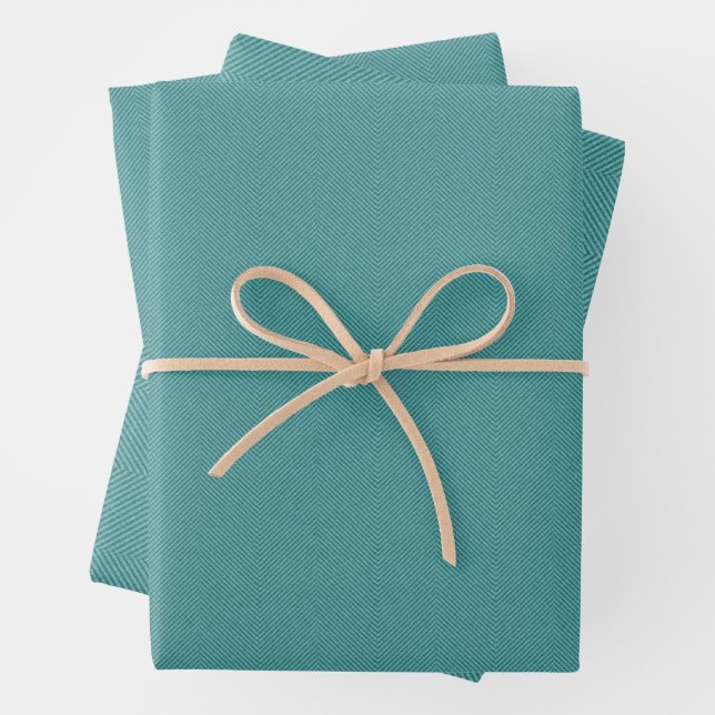 Herringbone tweed effect simple fun teal wrapping paper sheet (In situ)
