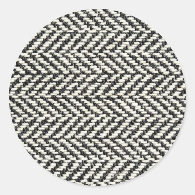 Herringbone Tweed Rustic Black & White Knit Print Classic Round Sticker (Front)