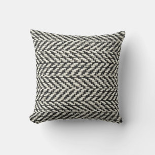 Herringbone Tweed Rustic Black & White Knit Print Cushion