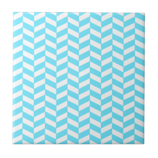 Herringbone White Bright Blue Summer Mod Pattern Tile