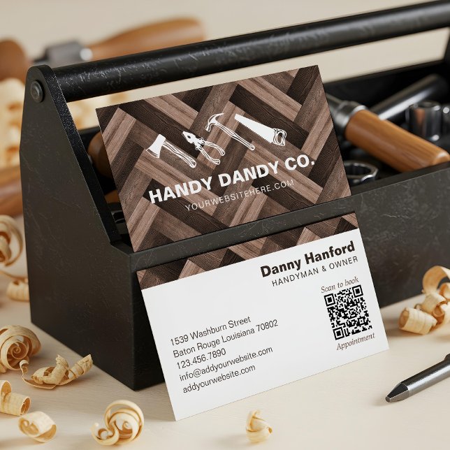 Herringbone Woodgrain Handyman Tools Contractor Business Card (Herringbone Woodgrain Handyman Tools Contractor Business Card)