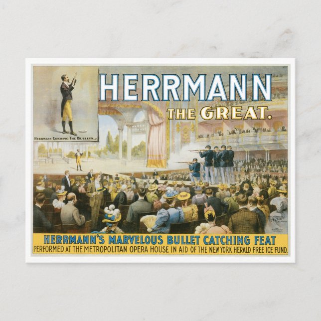 Herrmann The Great ~ Vintage Bullet Catching Act Postcard (Front)