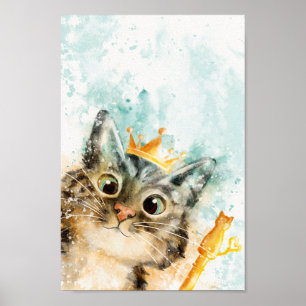 Herrschende Katze mit Krone und Zepter Poster
