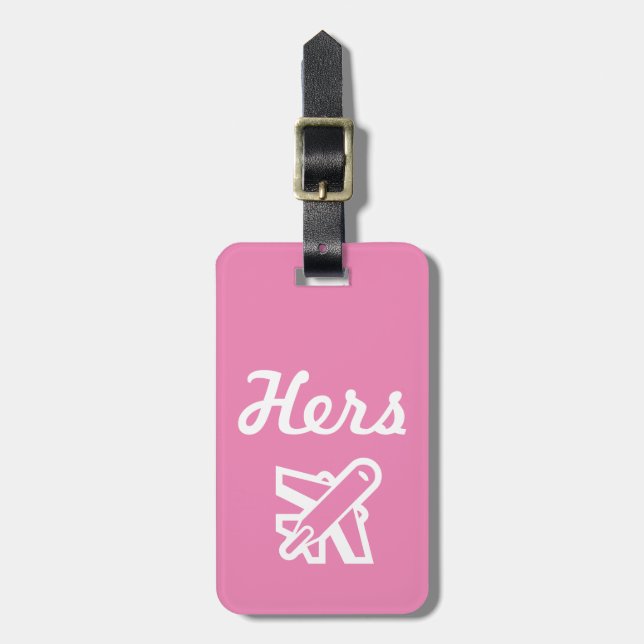 Hers Bright Pink and White Luggage Tag (Front Vertical)
