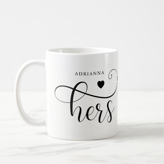 Hers | Elegant Typography and Heart Coffee Mug (Left)