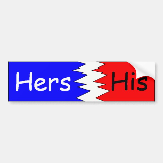 Hers & His, Blue & Red Bumper Sticker (Front)