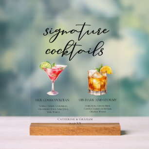 Hers & His Cosmopolitan Dark & Stormy Cocktails Acrylic Sign