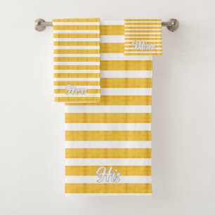 Hers His Mine Striped Peach Personalised Bath Towe Towel Set