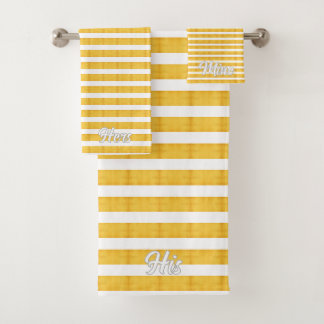 Hers His Mine Striped Peach Personalised Bath Towe Towel Set