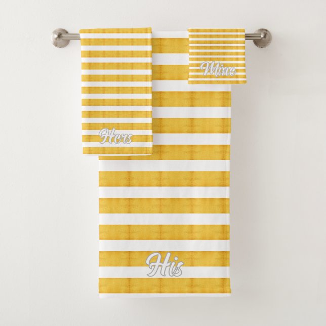 Hers His Mine Striped Peach Personalised Bath Towe Towel Set (Insitu)
