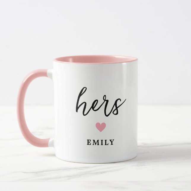 Hers His With Couple Names Valentine Anniversary Mug (Left)