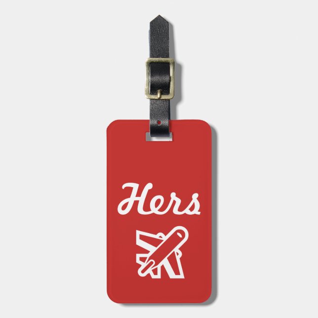 Hers Red and White Luggage Tag (Front Vertical)