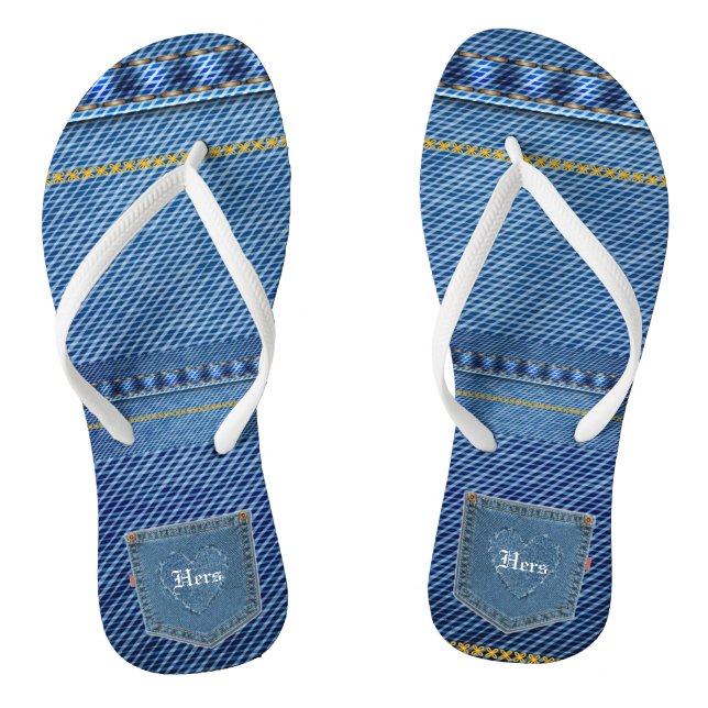 Hers w/ Heart  - Jean Look Flip Flops (Footbed)