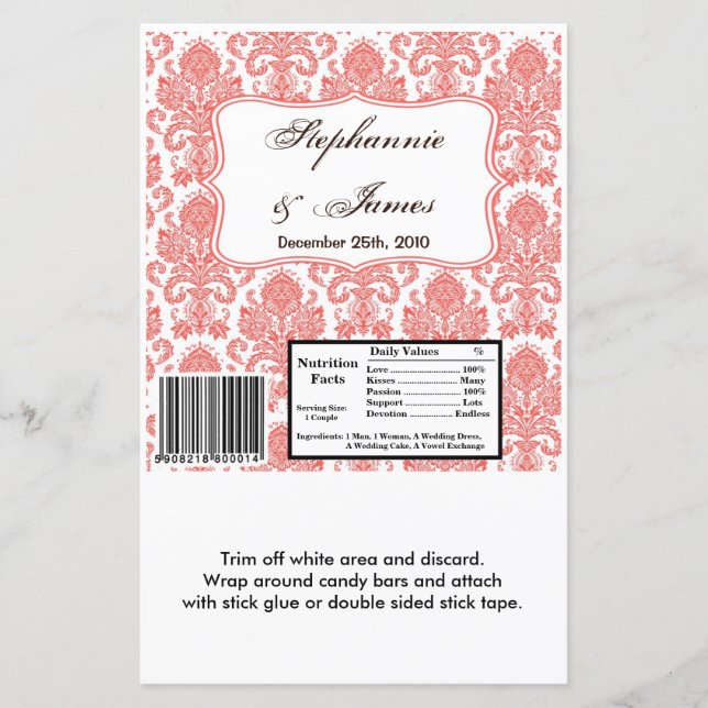 Hershey's Large Bar Wrapper Cora White Damask Lace (Front)