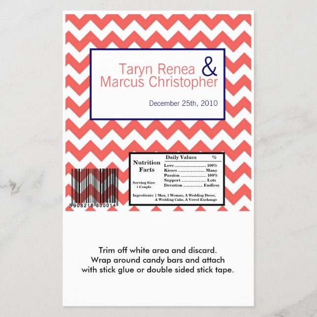 Hershey's Large Bar Wrapper Coral Navy Blue Chevro (Front)