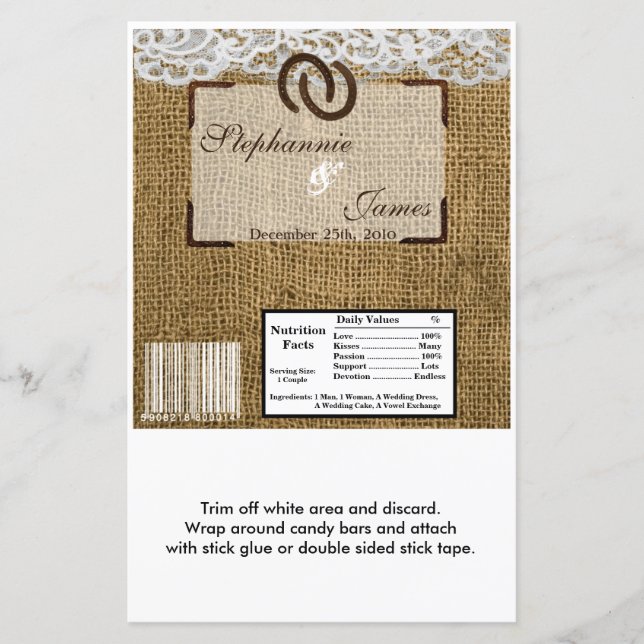 Hershey's Large Bar Wrapper Horse Shoes on Burlap (Front)