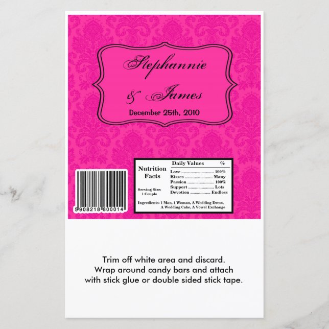 Hershey's Large Bar Wrapper Hot Pink Damask Lace (Front)