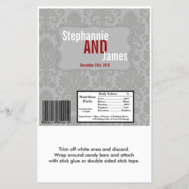 Hershey's Large Bar Wrapper Modern Grey Damask Lac (Front)