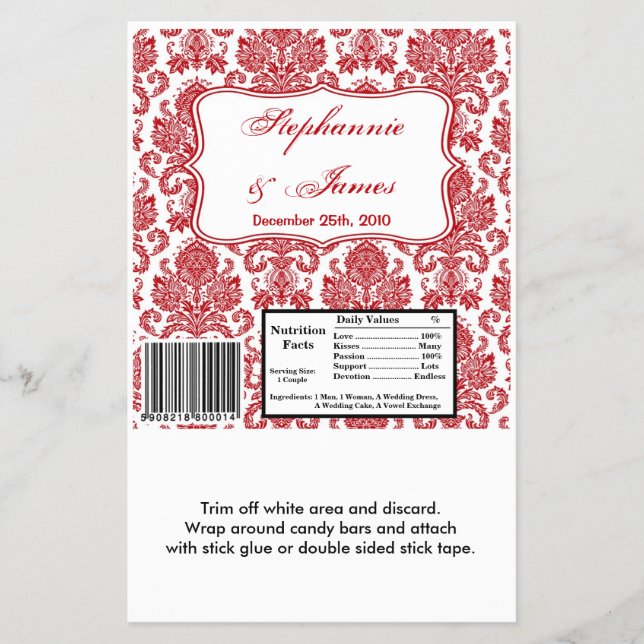 Hershey's Large Bar Wrapper Red White Damask Lace (Front)