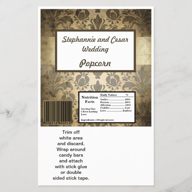 Hershey's Large Bar Wrapper Vintage Brown Damask (Front)