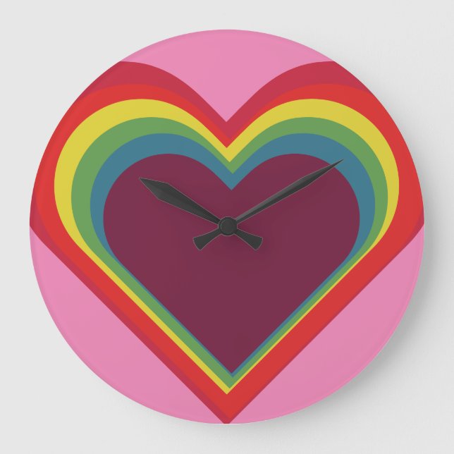 Herz ♥ Heart – Rainbow Colours – Regenbogenfarben Large Clock (Front)
