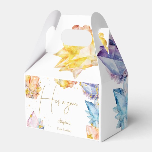 He's a Gem Birthday Crystals Boy's watercolor Favour Box (Front Side)