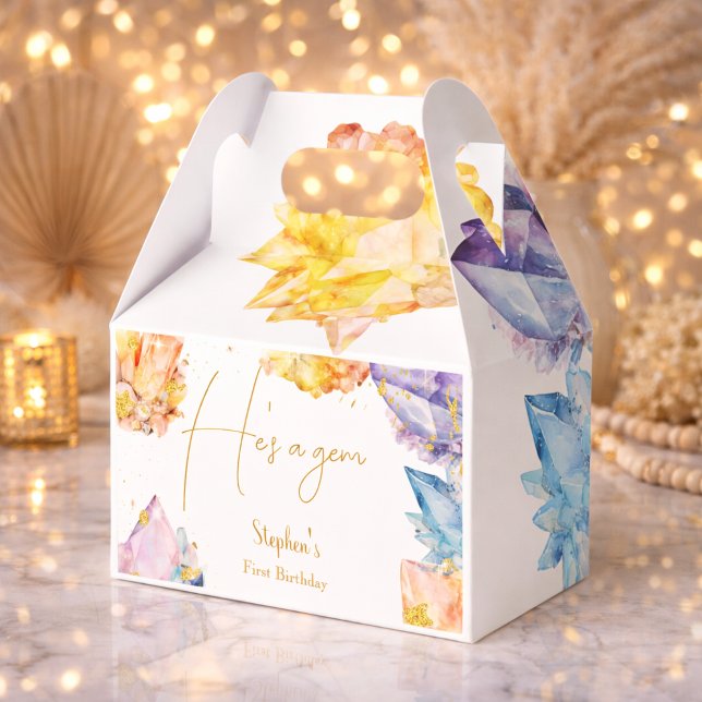 He's a Gem Birthday Crystals Boy's watercolor Favour Box (Creator Uploaded)