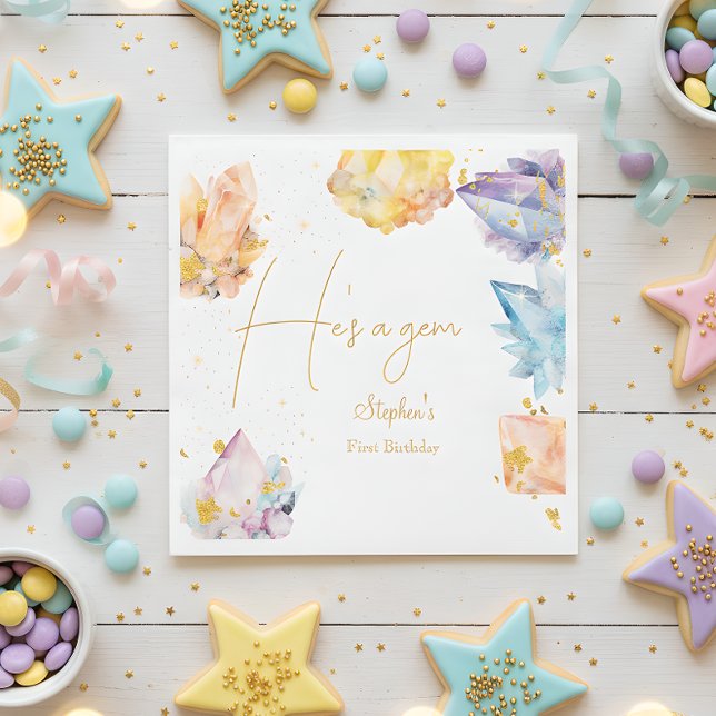 He's a Gem Birthday Crystals Boy's watercolor Napkin (Creator Uploaded)