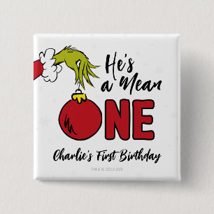 He's a Mean One   The Grinch Birthday 15 Cm Square Badge