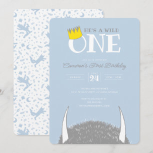 He's a Wild One - 1st Birthday Crown Blue Invitation