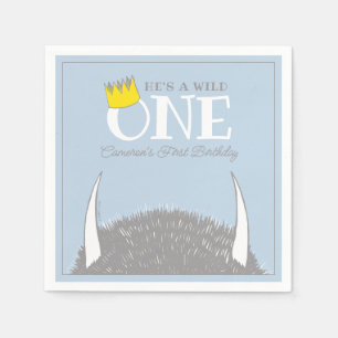 He's a Wild One - 1st Birthday Crown Blue Napkin