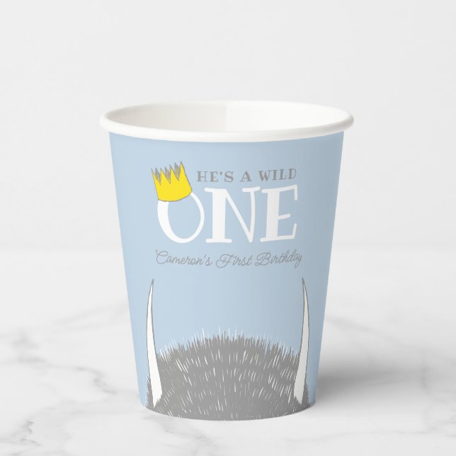 He's a Wild One - 1st Birthday Crown Blue Paper Cups (Left)