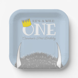 He's a Wild One - 1st Birthday Crown Blue Paper Plate