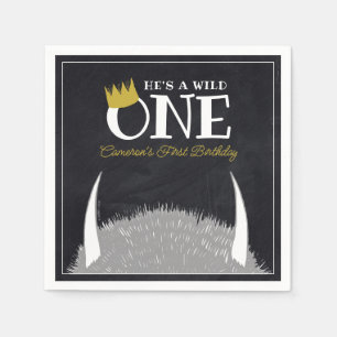 He's a Wild One - 1st Birthday Crown Chalkboard Napkin