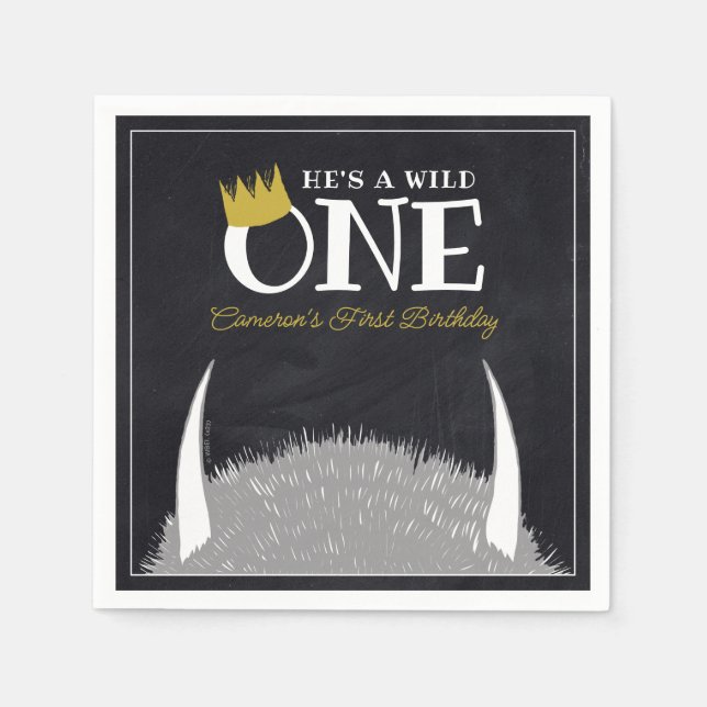 He's a Wild One - 1st Birthday Crown Chalkboard Napkin (Front)