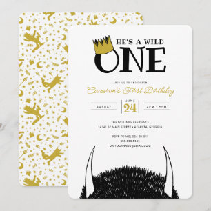 He's a Wild One - 1st Birthday Gold Crown Invitation