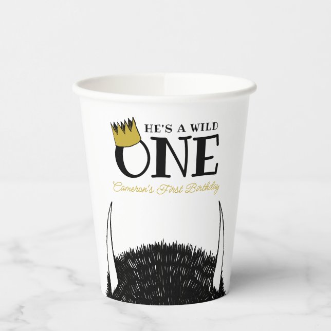 He's a Wild One - 1st Birthday Gold Crown Paper Cups (Left)
