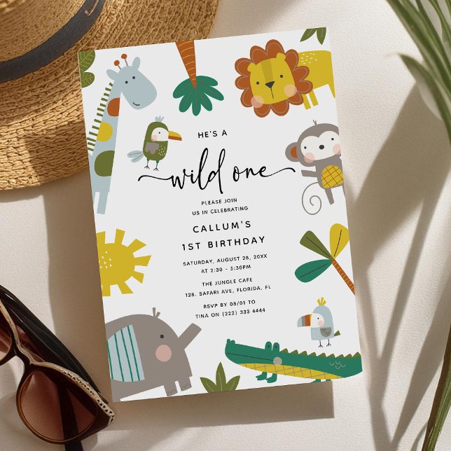 He's a Wild One' Fun Jungle Animals 1st Birthday Invitation (Creator Uploaded)