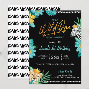 He's A Wild One Tropical Jungle Tribal Birthday Invitation