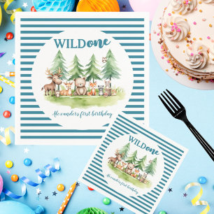 He's a wild one Woodland Animals 1st B-day Striped Napkin