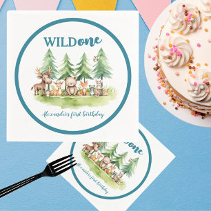 He's a wild one - Woodland Animals 1st Birthday Napkin