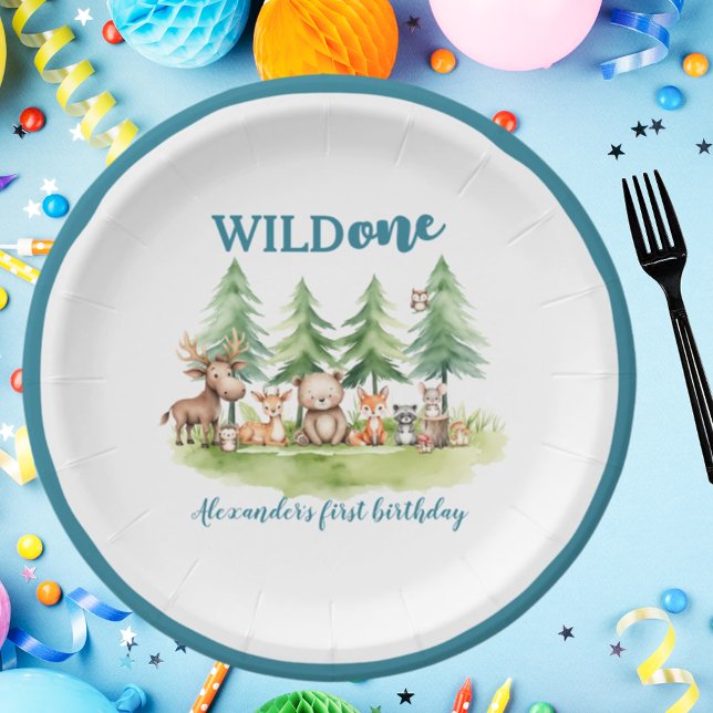He's a wild one - Woodland Animals 1st Birthday Paper Plate (Creator Uploaded)
