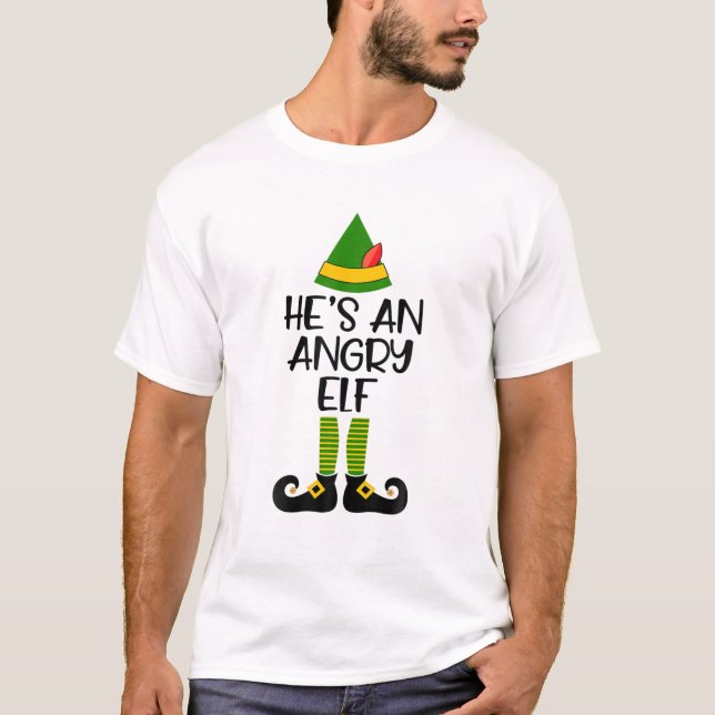 He's An Angry Elf Matching Family Christmas Pajama T-Shirt (Front)