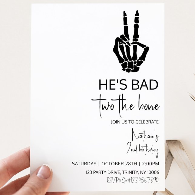 He's Bad Two the Bone Halloween Birthday Invitation (Creator Uploaded)