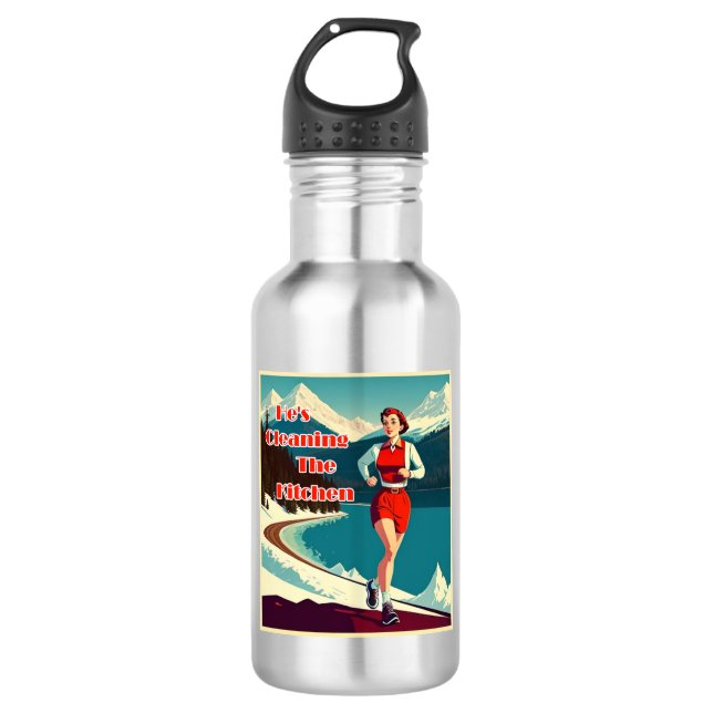He's Cleaning The Kitchen Sassy Runner 532 Ml Water Bottle (Front)